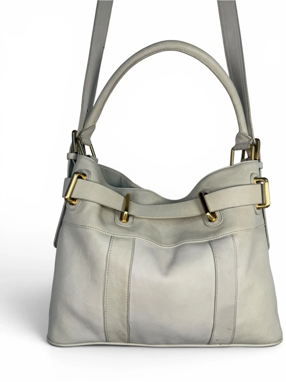 Charles David Cream Leather Buckle Shoulder Bag Convertible Tote Satchel